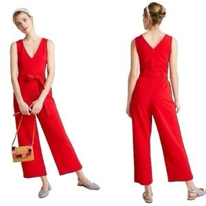 FARM Rio Red V-Neck Sleeveless Jumpsuit with Tie Waist NWT